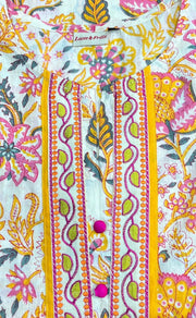 Yellow Floral Jaipur Cotton Kurti With Pant And Dupatta Set  .Pure Versatile Cotton. | Laces and Frills - Laces and Frills