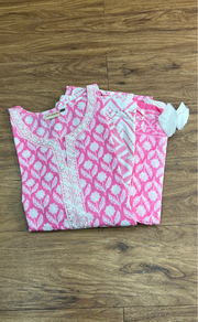 Pink/White Floral Jaipur Cotton Kurti With Pant And Dupatta Set.Pure Versatile Cotton. | Laces and Frills - Laces and Frills