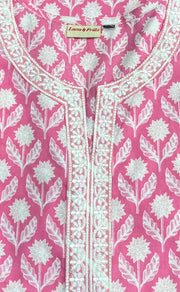 Pink/White Floral Jaipur Cotton Kurti With Pant And Dupatta Set.Pure Versatile Cotton. | Laces and Frills - Laces and Frills