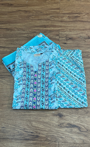 Sea Green/Grey Floral Cotton Kurti With Pant And Dupatta Set.Pure Versatile Cotton. | Laces and Frills - Laces and Frills