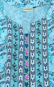 Sea Green/Grey Floral Cotton Kurti With Pant And Dupatta Set.Pure Versatile Cotton. | Laces and Frills - Laces and Frills