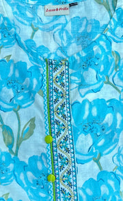 Sea Green/Green Floral Jaipur Cotton Kurti With Pant And Dupatta Set.Pure Versatile Cotton. | Laces and Frills - Laces and Frills