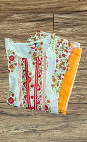 Off White/Pink Floral Jaipur Cotton Kurti With Pant And Dupatta Set.Pure Versatile Cotton. | Laces and Frills - Laces and Frills