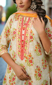 Off White/Pink Floral Jaipur Cotton Kurti With Pant And Dupatta Set.Pure Versatile Cotton. | Laces and Frills - Laces and Frills