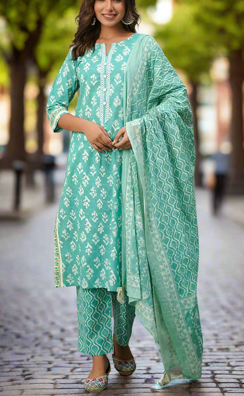 Safina - Green Pintucks Details Kurti with Wide Pants Coord Set