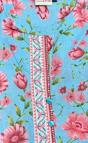 Sky Blue Jaipur Cotton Kurti With Pant And Crushed Dupatta Set.Pure Versatile Cotton. | Laces and Frills - Laces and Frills