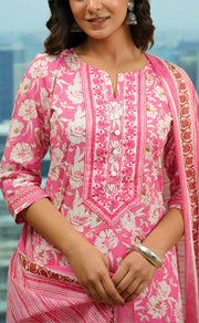 Pink Garden Jaipur Cotton Kurti With Pant And Dupatta Set.Pure Versatile Cotton. | Laces and Frills - Laces and Frills