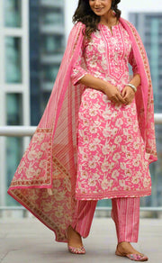 Pink Garden Jaipur Cotton Kurti With Pant And Dupatta Set.Pure Versatile Cotton. | Laces and Frills - Laces and Frills