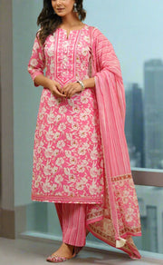 Pink Garden Jaipur Cotton Kurti With Pant And Dupatta Set.Pure Versatile Cotton. | Laces and Frills - Laces and Frills