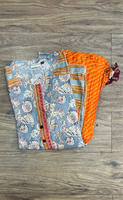 Grey Jaipur Cotton Kurti With Pant And Crushed Dupatta Set.Pure Versatile Cotton. | Laces and Frills - Laces and Frills