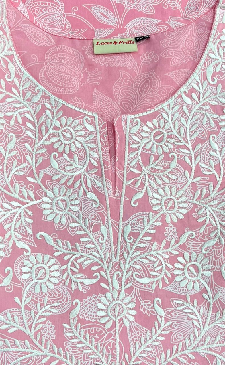 Baby Pink Embroidery Jaipur Cotton Kurti With Pant And Dupatta Set.Pure Versatile Cotton. | Laces and Frills - Laces and Frills