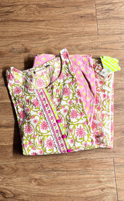 Pink Embroidery Jaipur Cotton Kurti With Pant And Dupatta Set.Pure Versatile Cotton. | Laces and Frills - Laces and Frills