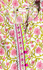 Pink Embroidery Jaipur Cotton Kurti With Pant And Dupatta Set.Pure Versatile Cotton. | Laces and Frills - Laces and Frills