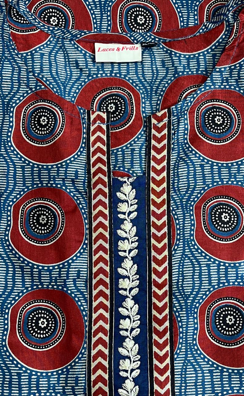 Blue Abstract Jaipur Cotton Kurti With Pant And Dupatta Set.Pure Versatile Cotton. | Laces and Frills - Laces and Frills