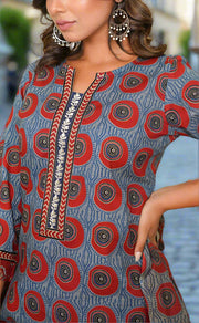 Blue Abstract Jaipur Cotton Kurti With Pant And Dupatta Set.Pure Versatile Cotton. | Laces and Frills - Laces and Frills