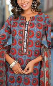 Blue Abstract Jaipur Cotton Kurti With Pant And Dupatta Set.Pure Versatile Cotton. | Laces and Frills - Laces and Frills