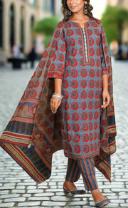 Blue Abstract Jaipur Cotton Kurti With Pant And Dupatta Set.Pure Versatile Cotton. | Laces and Frills - Laces and Frills