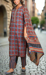 Blue Abstract Jaipur Cotton Kurti With Pant And Dupatta Set.Pure Versatile Cotton. | Laces and Frills - Laces and Frills