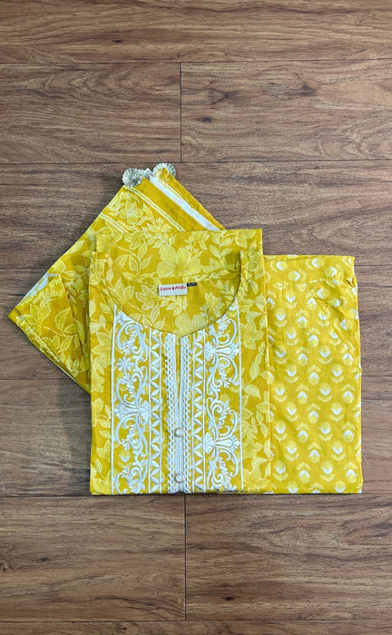 Yellow - Jaipur Print Patchwork Cotton Unstitched Kurta Material (2.6m) 65