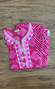Pink Embroidery Jaipur Cotton Kurti With Pant And Dupatta Set.Pure Versatile Cotton. | Laces and Frills - Laces and Frills