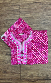 Pink Embroidery Jaipur Cotton Kurti With Pant And Dupatta Set.Pure Versatile Cotton. | Laces and Frills - Laces and Frills