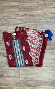 Maroon Floral Jaipur Cotton Kurti With Pant And Dupatta Set.Pure Versatile Cotton. | Laces and Frills - Laces and Frills