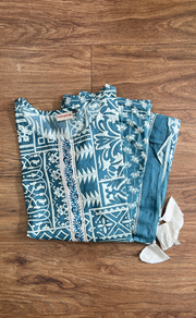Grace Blue Abstract Cotton Kurti With Pant And Dupatta Set.Pure Versatile Cotton. | Laces and Frills - Laces and Frills