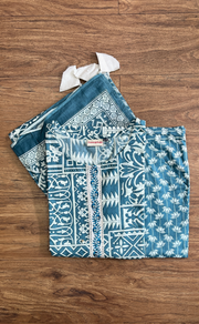 Grace Blue Abstract Cotton Kurti With Pant And Dupatta Set.Pure Versatile Cotton. | Laces and Frills - Laces and Frills