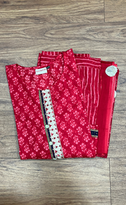 Red Floral Cotton Kurti With Pant And Dupatta Set. Pure Versatile Cotton. | Laces and Frills - Laces and Frills
