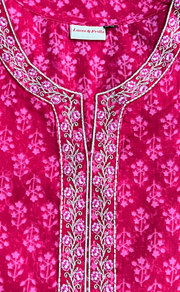 Pink Floral Jaipur Cotton Kurti With Pant And Dupatta Set. Pure Versatile Cotton. | Laces and Frills - Laces and Frills