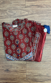 Maroon Motif Jaipur Cotton Kurti With Pant And Dupatta Set. Pure Versatile Cotton. | Laces and Frills - Laces and Frills