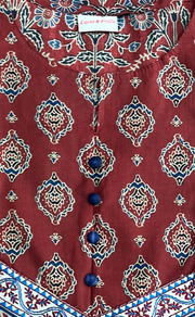 Maroon Motif Jaipur Cotton Kurti With Pant And Dupatta Set. Pure Versatile Cotton. | Laces and Frills - Laces and Frills