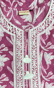 Pink Floral Jaipur Cotton Kurti With Pant And Dupatta Set. Pure Versatile Cotton. | Laces and Frills - Laces and Frills