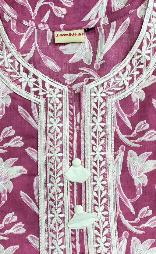 Pink Floral Jaipur Cotton Kurti With Pant And Dupatta Set. Pure Versatile Cotton. | Laces and Frills - Laces and Frills