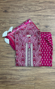 Pink Garden Jaipur Cotton Kurti With Pant And Dupatta Set. Pure Versatile Cotton. | Laces and Frills - Laces and Frills