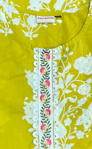 Yellow Garden Jaipur Cotton Kurti With Pant And Dupatta Set. Pure Versatile Cotton. | Laces and Frills - Laces and Frills
