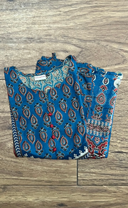 Indigo Blue Garden Jaipur Cotton Kurti With Pant And Dupatta Set. Pure Versatile Cotton. | Laces and Frills - Laces and Frills