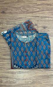 Indigo Blue Garden Jaipur Cotton Kurti With Pant And Dupatta Set. Pure Versatile Cotton. | Laces and Frills - Laces and Frills