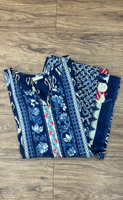 Navy Blue Ikat Print Jaipur Cotton Kurti With Pant And Dupatta Set. Pure Versatile Cotton. | Laces and Frills