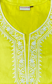 Lime Green Embroidery Jaipur Cotton Kurti With Pant And Dupatta Set. Pure Versatile Cotton. | Laces and Frills