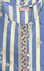 Light Blue Floral Jaipur Cotton Kurti With Pant And Dupatta Set. Pure Versatile Cotton. | Laces and Frills