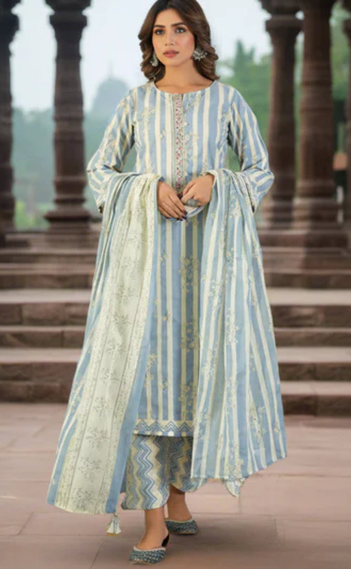 Light Blue Floral Jaipur Cotton Kurti With Pant And Dupatta Set. Pure Versatile Cotton. | Laces and Frills - Laces and Frills