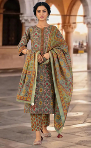 Dark Green Garden Jaipur Cotton Kurti With Pant And Dupatta Set. Pure Versatile Cotton. | Laces and Frills - Laces and Frills