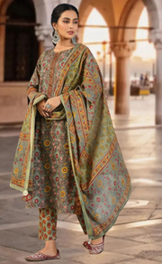 Dark Green Garden Jaipur Cotton Kurti With Pant And Dupatta Set. Pure Versatile Cotton. | Laces and Frills - Laces and Frills