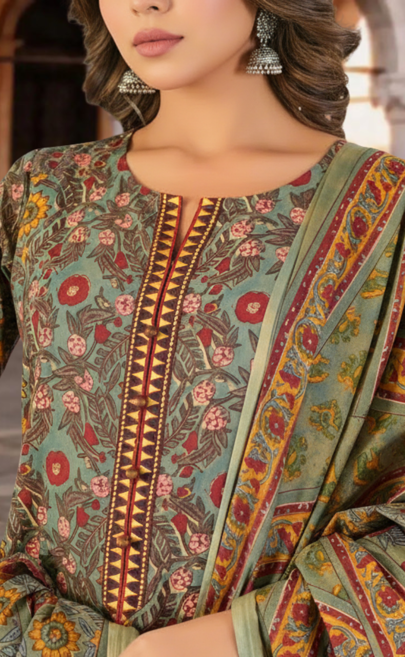 Dark Green Garden Jaipur Cotton Kurti With Pant And Dupatta Set. Pure Versatile Cotton. | Laces and Frills - Laces and Frills
