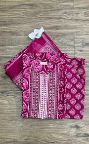 Hot Pink Floral Jaipur Cotton Kurti With Pant And Dupatta Set. Pure Versatile Cotton. | Laces and Frills