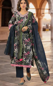 Navy Blue Garden Jaipur Cotton Kurti With Pant And Dupatta Set. Pure Versatile Cotton. | Laces and Frills - Laces and Frills