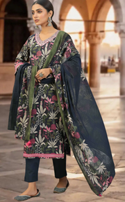 Navy Blue Garden Jaipur Cotton Kurti With Pant And Dupatta Set. Pure Versatile Cotton. | Laces and Frills - Laces and Frills