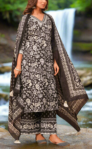 Black/White Floral Jaipur Cotton Kurti With Palazzo Pant And Dupatta Set. Pure Versatile Cotton. | Laces and Frills