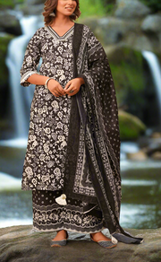 Black/White Floral Jaipur Cotton Kurti With Palazzo Pant And Dupatta Set. Pure Versatile Cotton. | Laces and Frills